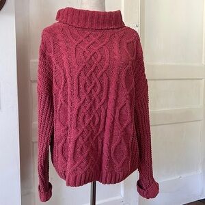 NWT LOVE TREE CABLE SWEATER SZ MED SOFT CHENILLE DROP SHOULDER CORAL/PINK